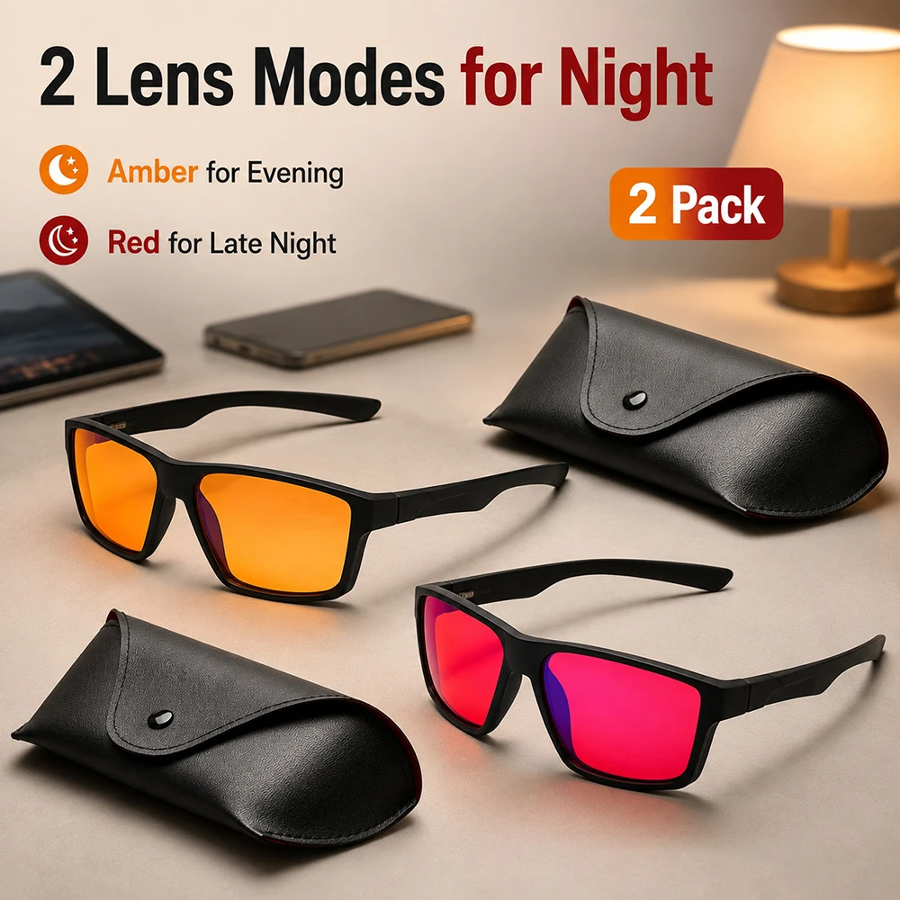 Gafas con Filtro de Luz Azul, Roja y Ámbar, Paquete de 2, para la Visión Nocturna y el Sueño, para Hombres y Mujeres