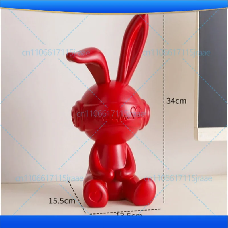Creative Flocking Long‑Ear Rabbit Figurine Premium Desktop Ornament for Living Room Entryway TV Cabinet Wine Cabinet Home Decor