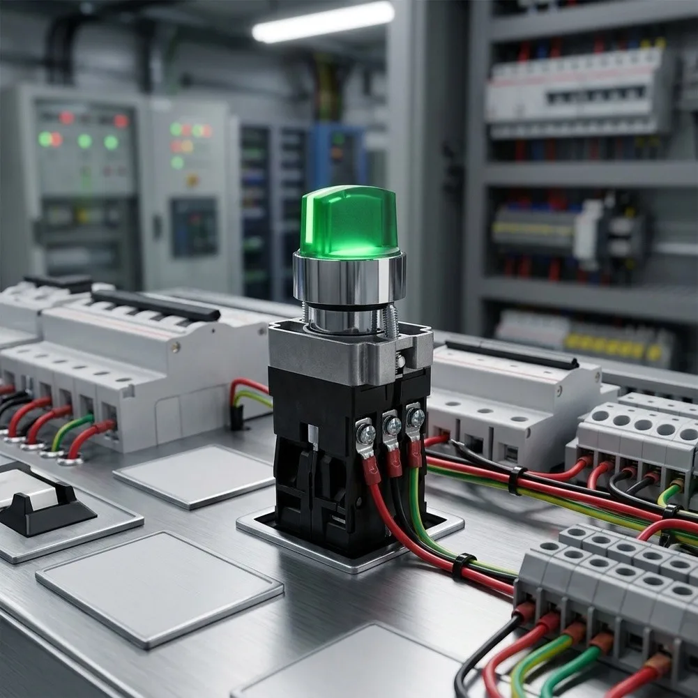 Three Position Selector Switch with Green LED Light for Left and Right Positions Suitable for 12V 24V 220V 380V