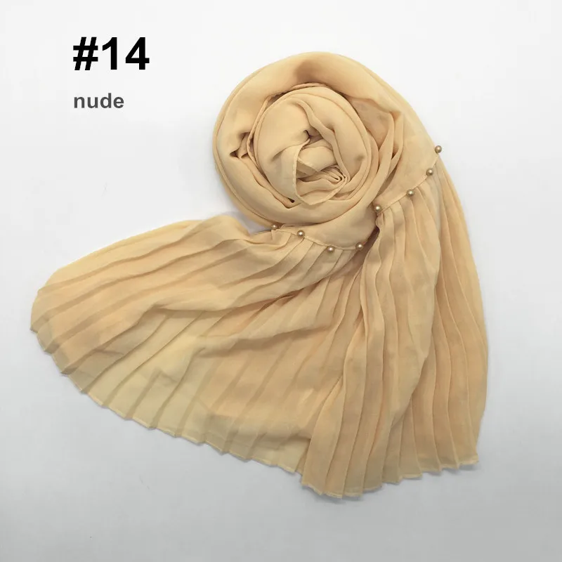 Fashion Tassel Solid Color Lace Pleated Nail Color Pearl Crumpled Chiffon Scarf in Stock