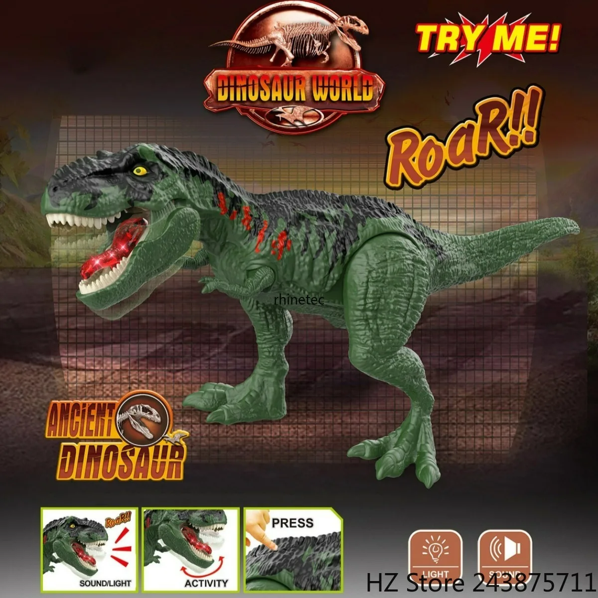 

Игрушка-динозавр с эффектами звука и света, имитация тираннозавра-рекса и аллоцавра, с подвижными суставами, модель NY080-A