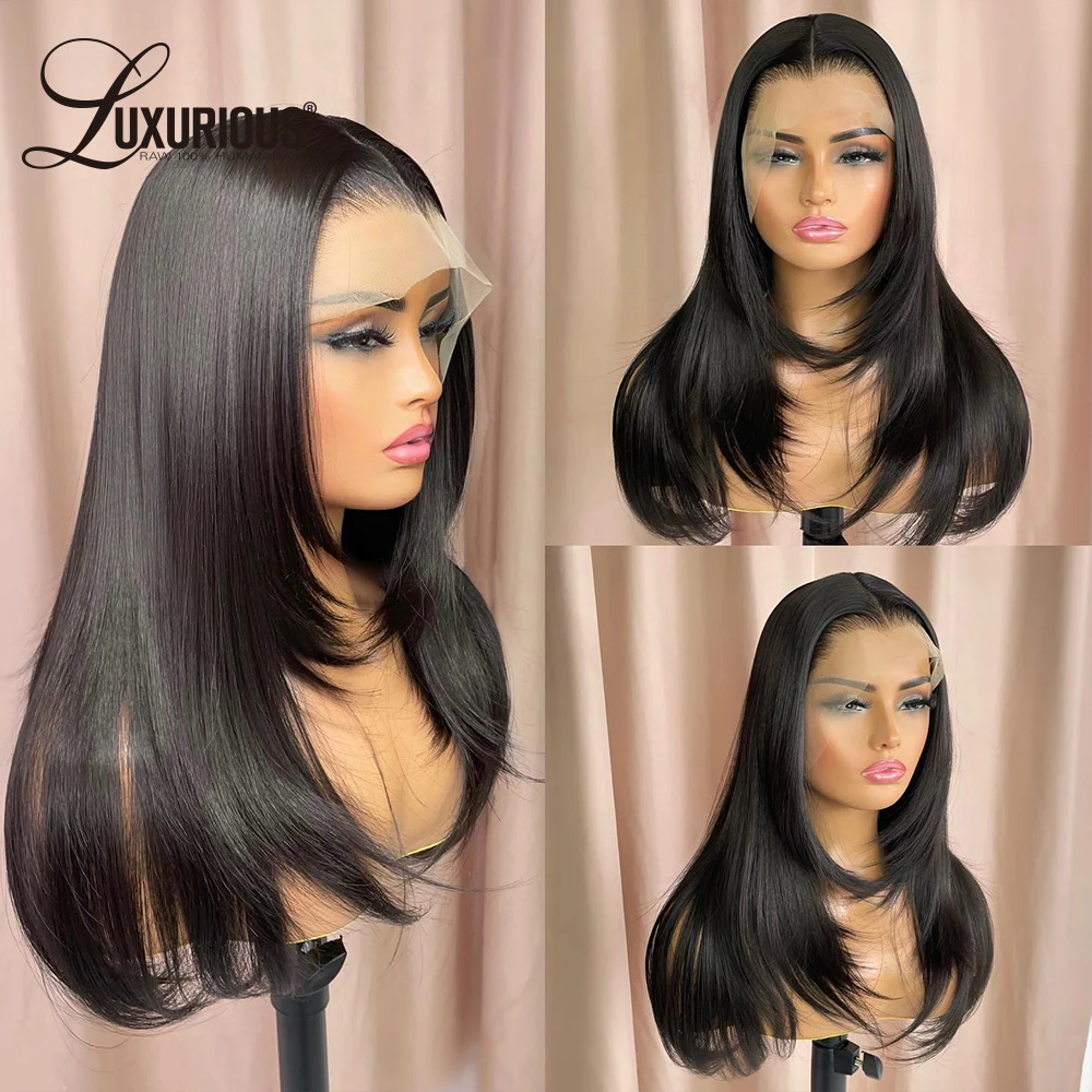 Glueless Put On&Go Lace Closure Wig Pre Plucked Inspired Salon Straight Lace Closure Human Hair Wigs For Women Layered Wig 250%