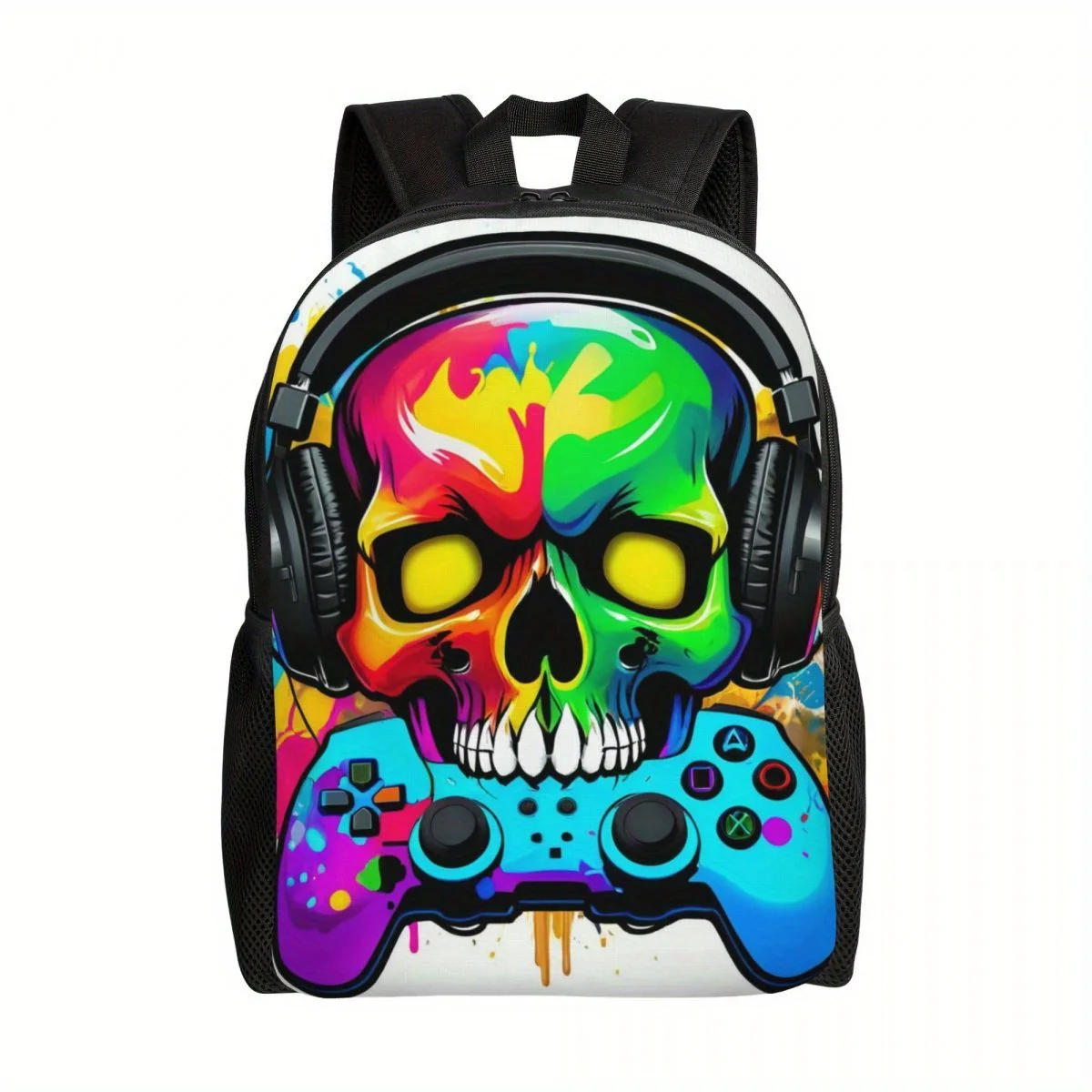 Colorful Skeleton Game Printed Casual Backpack, University Hiking Camping Lightweight Computer Bag, Laptop Shoulder Bag