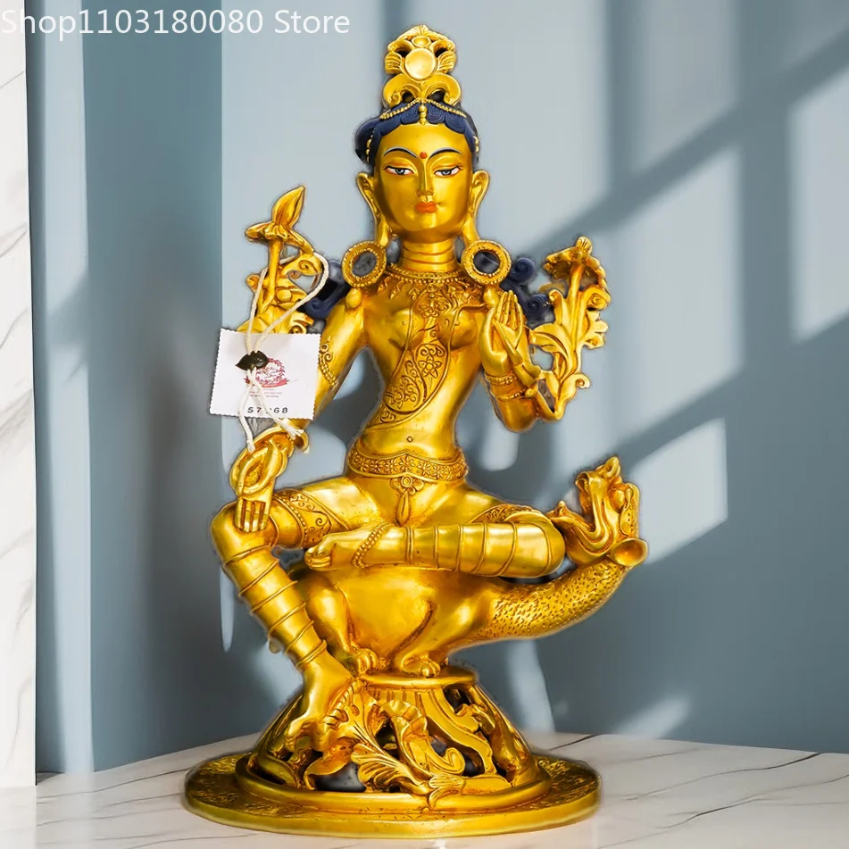 Copper gilding carved Green Tara Buddha statue Tibet buddhism Guanyin goddess statue sculpture,Large size,33cm