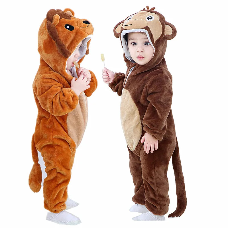 Body Unisex con capucha de mono Animal para bebé, pijamas de franela cálidos de invierno para niño pequeño, ropa de vestir con cola, vestido de vacaciones para gatear