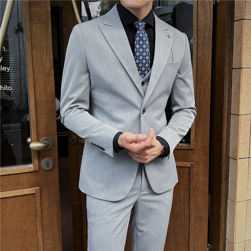 

New Men's Suit (suit + Vest + Trousers) High-quality Men's Wedding Slim-fit Fashion Business Handsome Casual Blaze3/2 Piece Set