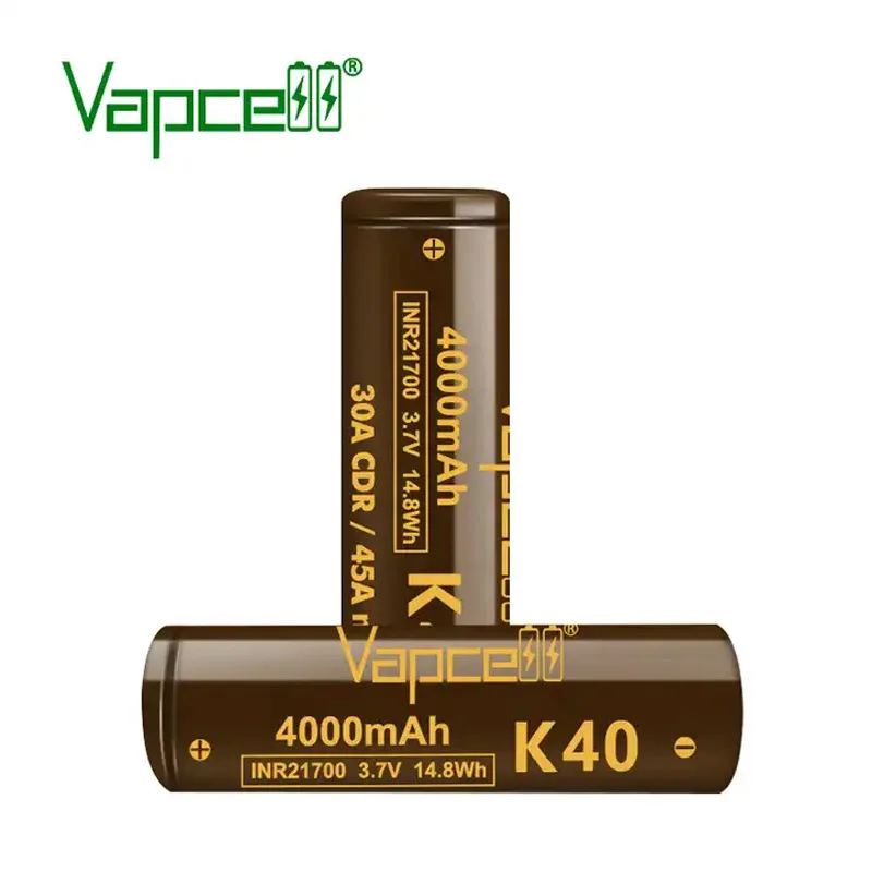 Vapcell-懐中電灯用の高出力リチウムイオン電池,k40 inr 21700,4000mah cdr 30a max 45a 3.7v,21700