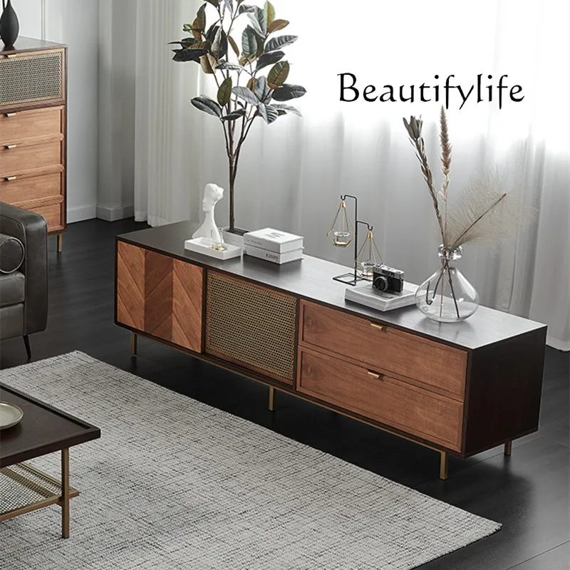 

Nordic minimalist walnut TV cabinet coffee table simple modern small apartment living room light luxury TV cabinet low cabinet