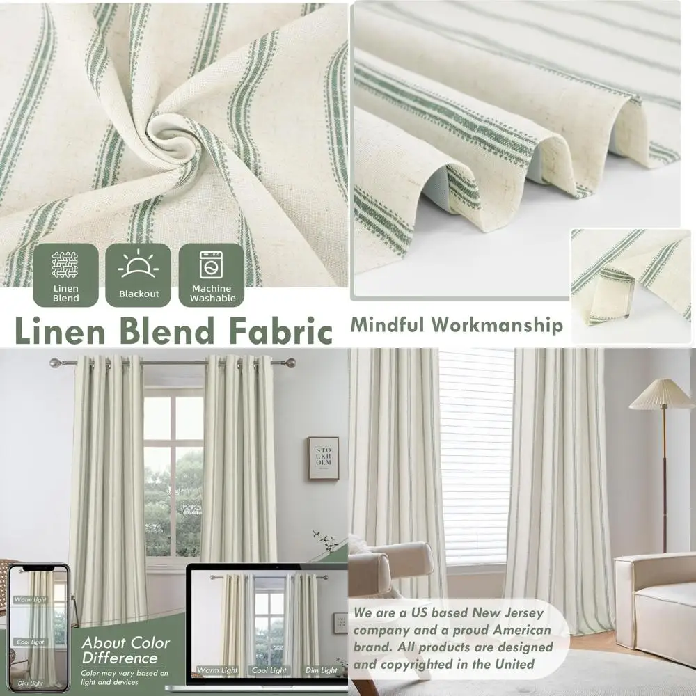 

Вертикальные полосатые шторы из льняной смеси с эффектом затемнения, 244 см в длину, термоизолирующие, для спальни и гостиной, 2 панели, Ш52 x Д96, Lode