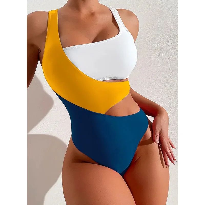 

Cikini-One-Piece Swimsuit for Women, Color Contrast, Beach Bikini, Swimwear, Bathing Suit, Summer