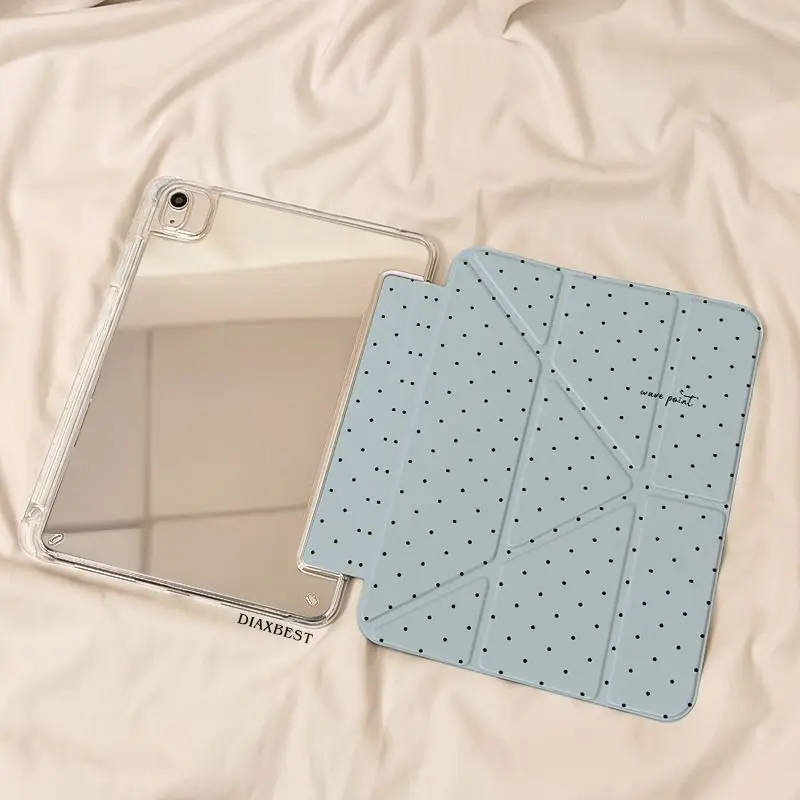 

Простой синий чехол в горошек для iPad Pro 11, 13 дюймов (2025), iPad Pro 12.9 дюймов, Air 7, 10-го поколения, M4, M5, MINI 3+Y, складной защитный чехол-зеркало