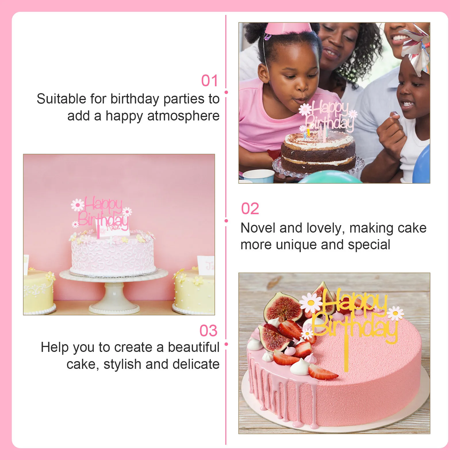 

6Sets Daisy Flower Cake Topper Birthday Party Decoration Lightweight Creative Cupcake Picks Dessert Toppers Elegant Cake Decor