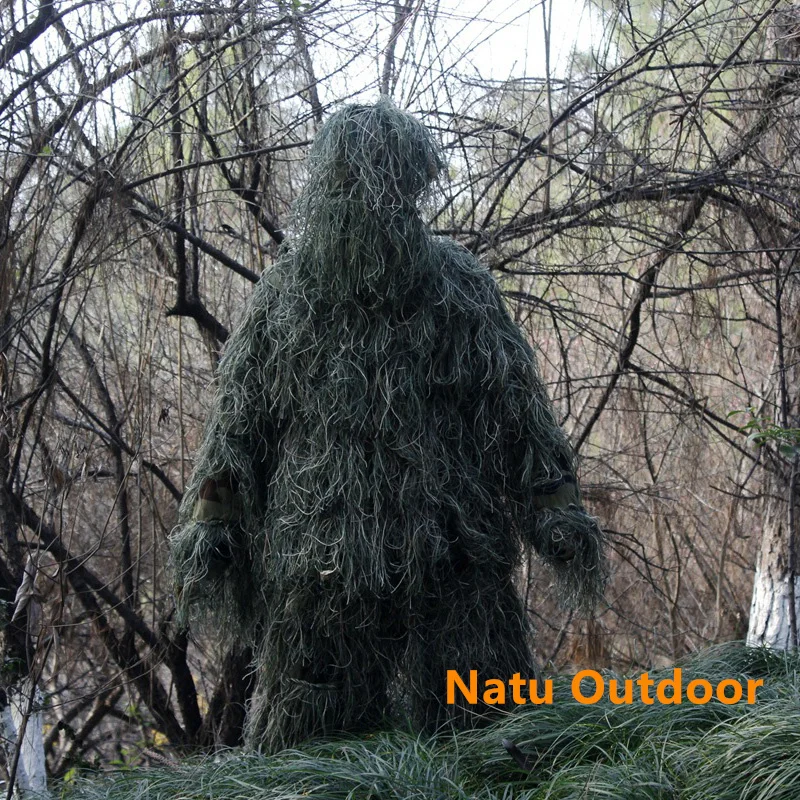 Imagem -05 - Camuflagem Tática Roupas para Crianças e Adultos Withered Grass Ghillie Suit Roupas de Caça do Exército Birding Suit Sniper Pcs