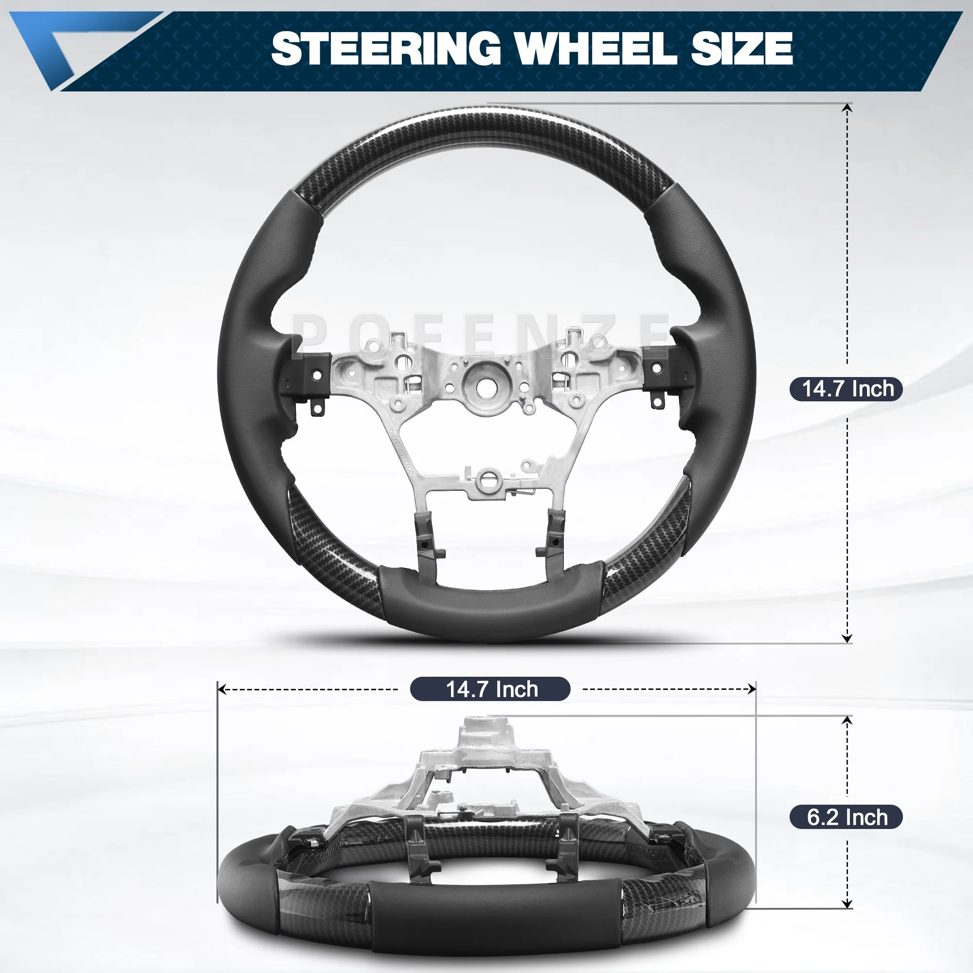 Kierownica z włókna węglowego Hydro-Dip do Toyota Hilux/Revo/fortuner 2015-2022 w kształcie litery D ze szwami perforowana skóra Nappa