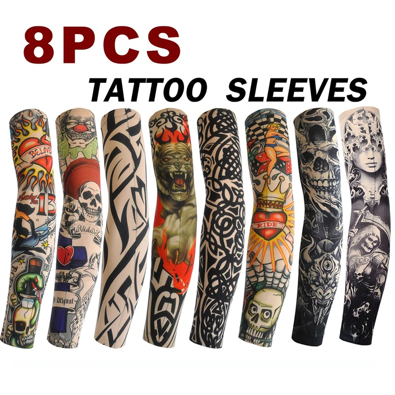 

8 PCS Tattoo Sleeves Men Women UV Protection Cooling Cycling Stretchy Breathable Fishing Assorted Tattoo Cover-Up Arm Sleeves