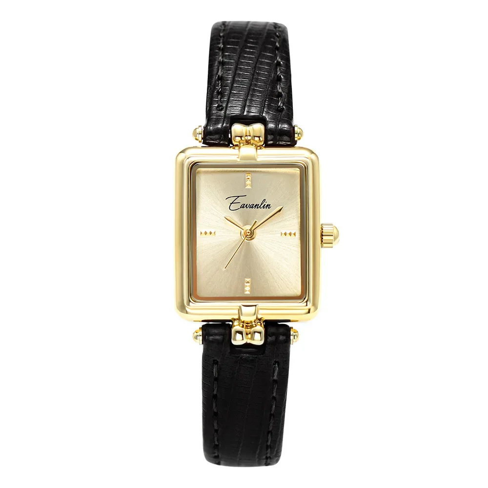 Temperamento Retro elegante reloj de mujer esfera dorada moda Casual nicho reloj de cuero de cuarzo exquisito reloj de mujer regalo