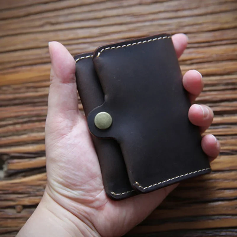 크레이지 호스 가죽 남성용 지갑 레트로 수제 소형 지갑 암소 가죽 브랜드 디자이너 미니멀리스트 지갑 Portomonee Mens Wallet