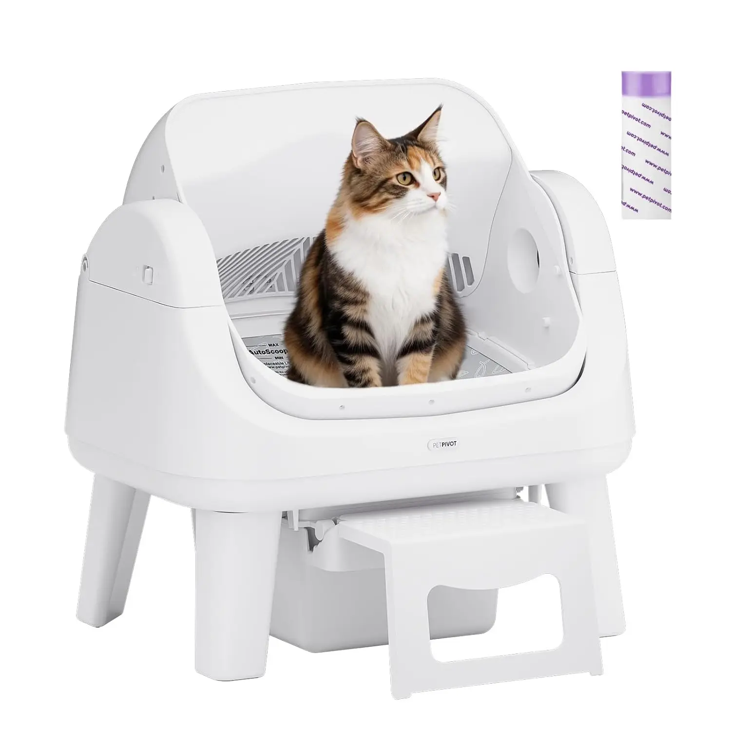

Open Top Self Cleaning Cat Litter Box Automatic 7 Safety Sensors Anti Pinch Protection Easy Access Step Senior Cats White Custom