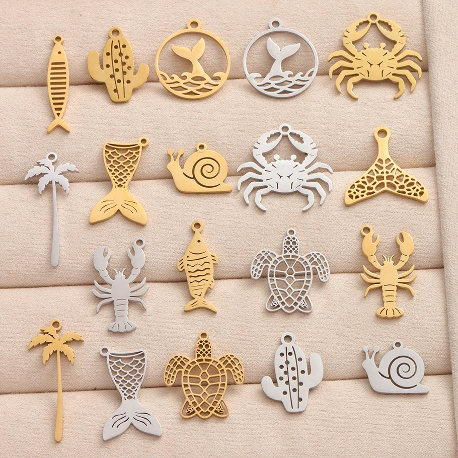 12pcs Hawaii Lobster Crab Fish Tail Stainless Steel Charms F