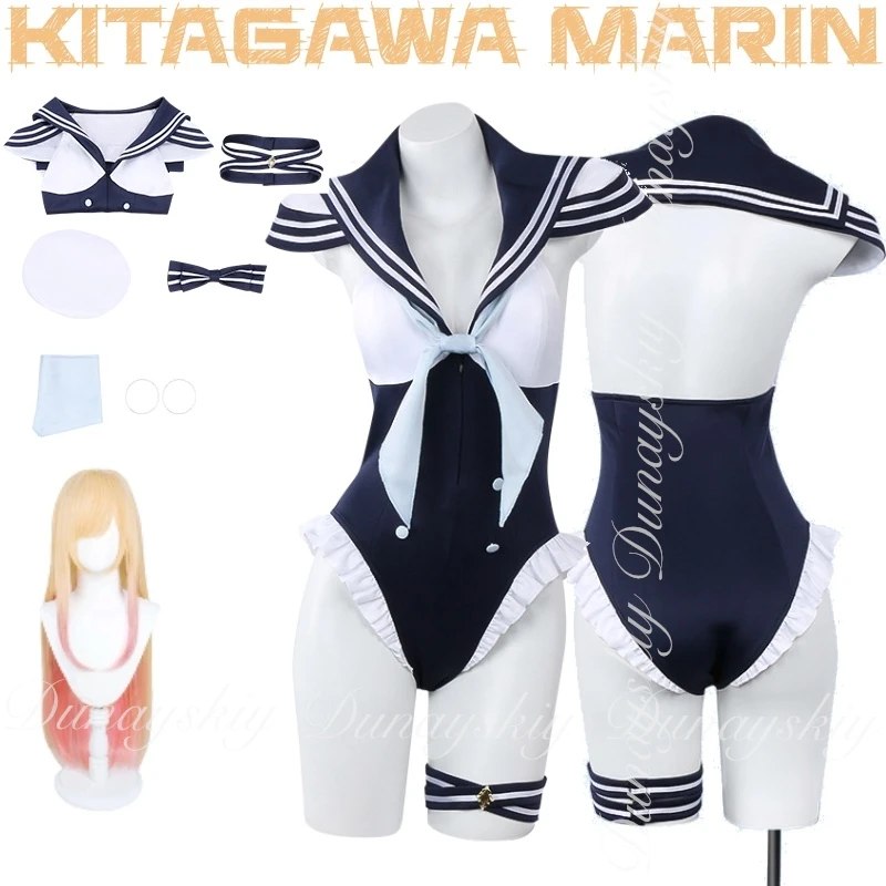 

My dress up darling Kitagawa Marin Cosplay With The Long Wig With The Black Navy-style Swimsuit Cosplay Costume Anime All Of Set