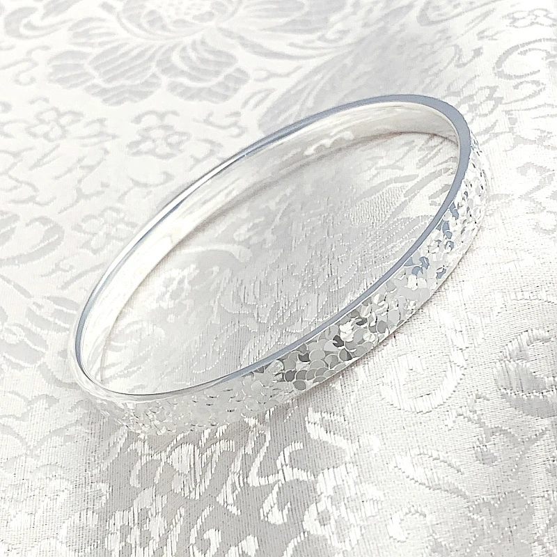 Fashion 999 Pure Silver Crushed Ice Closed Couple Matching Bracelet Solid Silver Wrist Jewelry Gift for Boyfriend Girlfriend