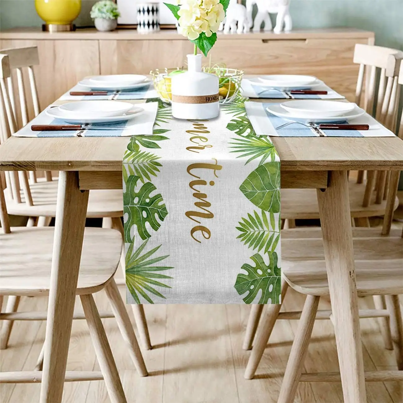 

Summer Turtle Leaf Palm Tree Linen Table Runners Holiday Party Decor Washable Kitchen Dining Table Runners Wedding Decorations