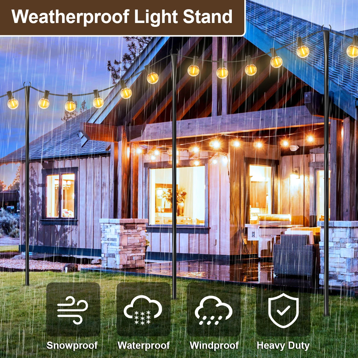 2/4/6 Pack String Light Poles for Outside Garden, Adjustable Heavy-Duty Metal lamp stand for Outdoor String Lights with Fork