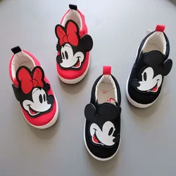 Disney Minnie Mouse Baby Kid's Canvas Shoes Cartoon Mickey Minnie Shoelace Soft Sole Anti-slip Outdoor Casual Canvas Shoes