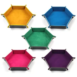 18Colors Foldable Dice Tray PU Leather Flannel Hexagonal Dice Rolling Plate Table Game Office Sundries Key Portable Storage Box