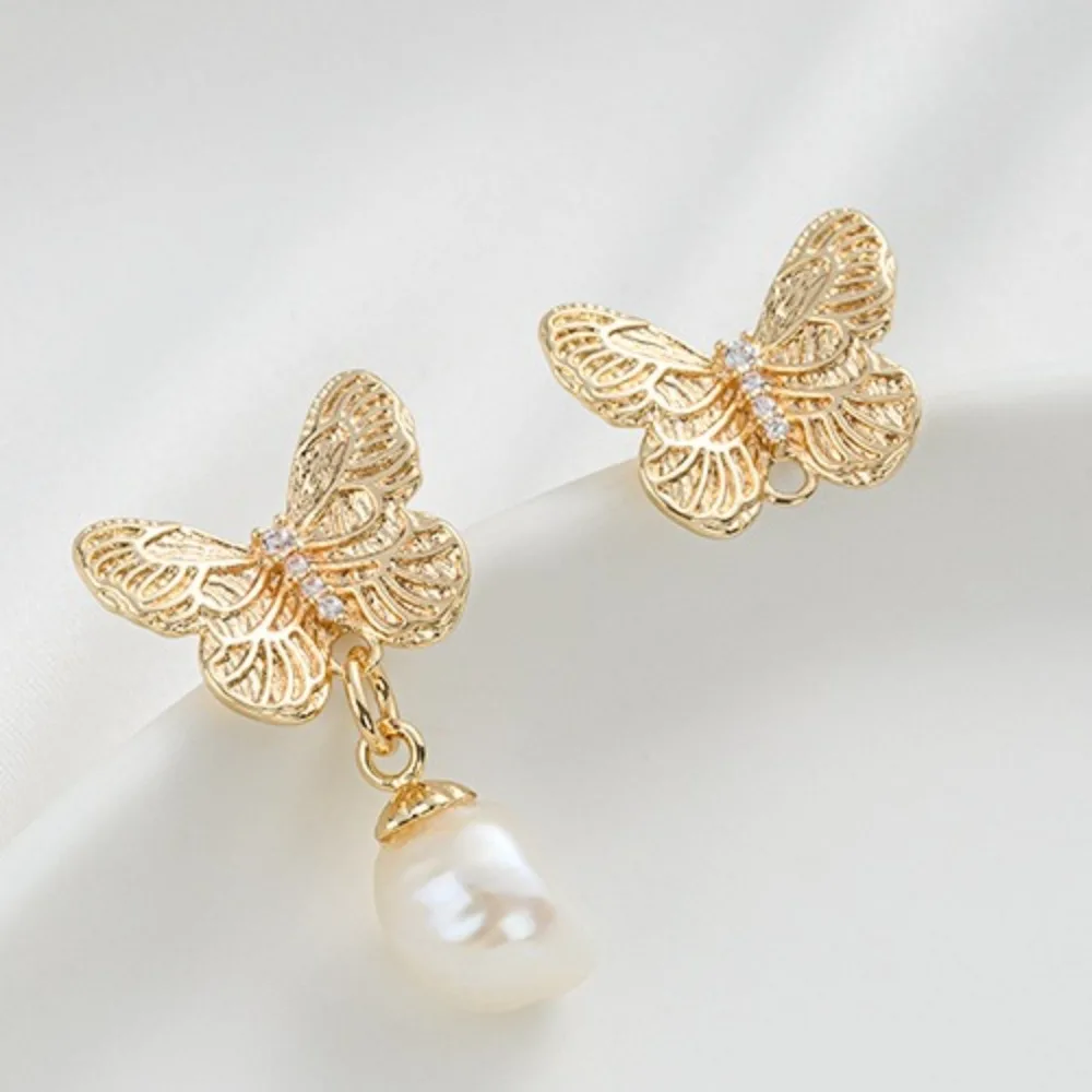 

Copper 14K Gold Color Zircon Butterfly with Suspender Earrings Sweet Handmade DIY Earrings Ear Accessories Material