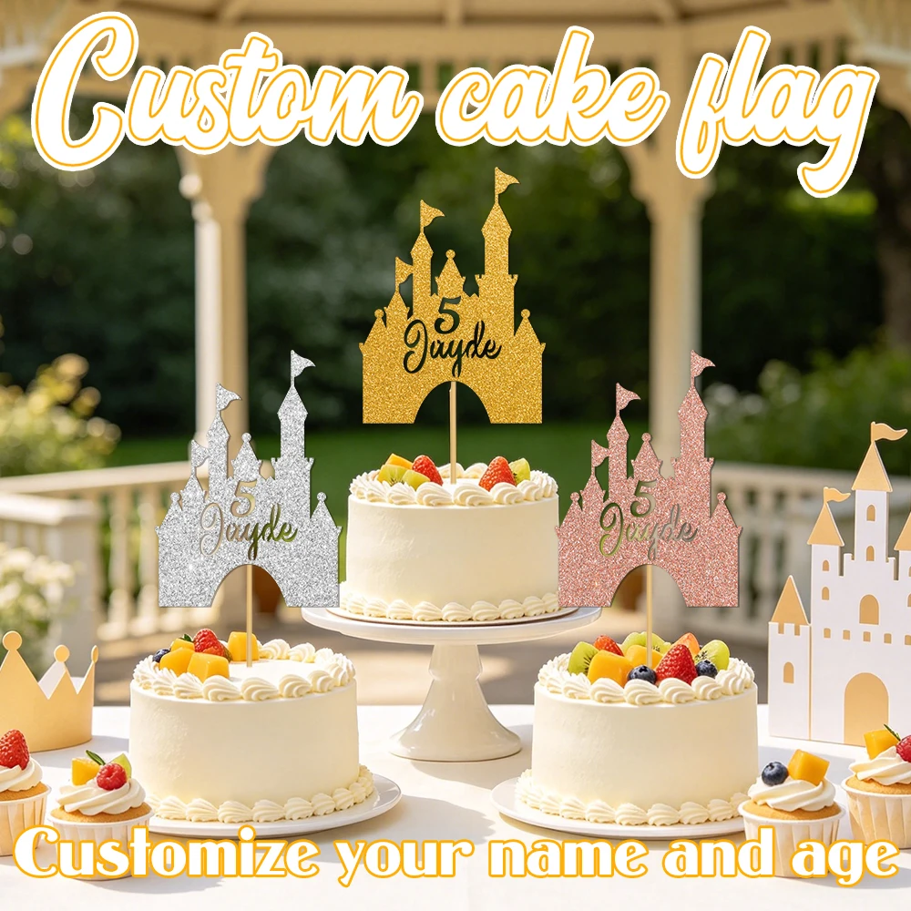 1pcs customized princess castle cake topper, personalized with your name& age,for birthday party, gift shower cake decoration