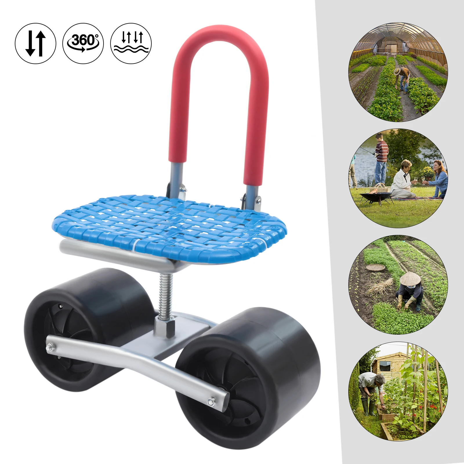 

Rolling Garden Seat Garden Cart Rolling Stool with Wheels Adjustable Seat Height and Direction for Weeding Planting Lawn Care