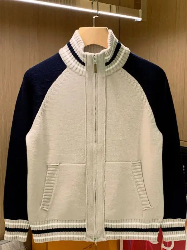 

Faion Color Blo Men's Knitted Sweater Winter Warm Casual f High Zipper Cardigan Thi Long Sve Outerwear