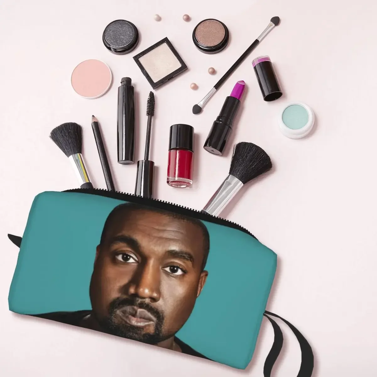 Bolsa de maquillaje divertida Kanye West Meme para mujer, organizador de cosméticos de viaje, rapero de moda, productor de música, bolsas de aseo de almacenamiento