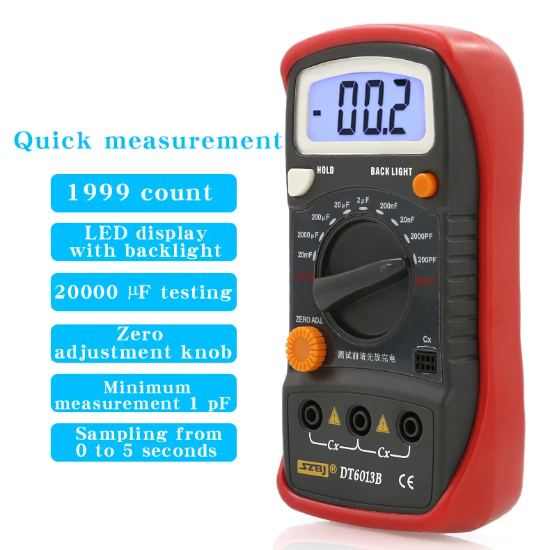 SZBJ DT6013B is a high-precision digital capacitance meter specifically designed for quick measurement of capacitors.