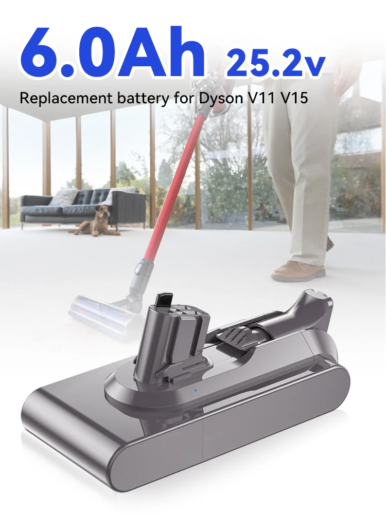25,2V 6000mAh Ersatzakku für Dyson V11 Staubsauger, Click-in-Adapter kompatibel mit SV16 SV17 SV22 SV28 SV29 SV47, ersetzt 970938-01 970425-01