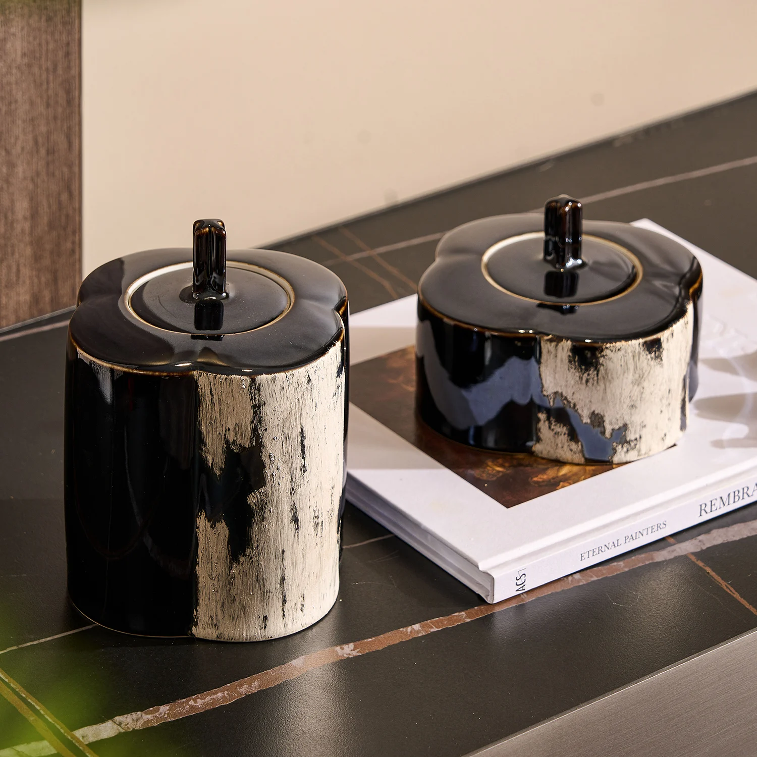 

Chinese Sle Cerc Tea Canister Decorative Office Tea Room Decorations Silver Ink Series Porcelain Tea Le Storage Holder