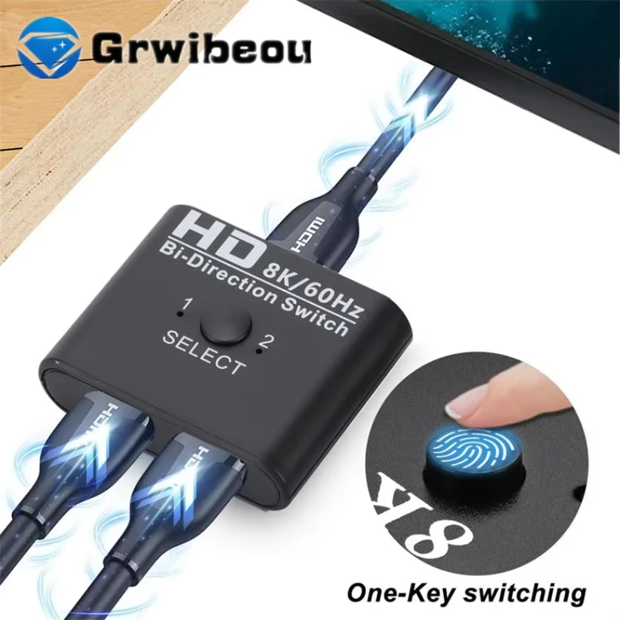 

8K Bi-Directional HDMI-compatible 2.1 Switch Splitter 2 in 1 Out Ultra HD 4K@120Hz 8K@60Hz for Laptop PS5 Xbox Projector Adapter
