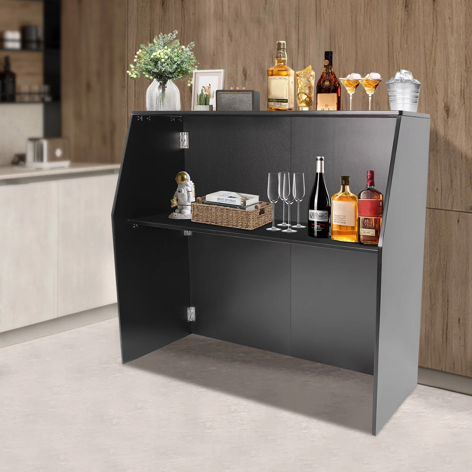 

Foldable Bar Portable Event Bar Portable Bar Cabinet For Parties Catering Black