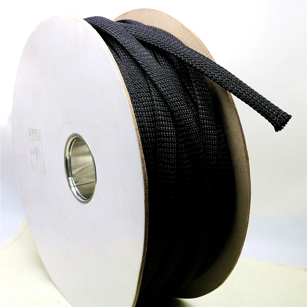 10M Audio Shock Absorbing Braided Cable Sleeve, Black Cotton Protective Tube for Audio & Power Speaker Wires, 5-25mm Diameter