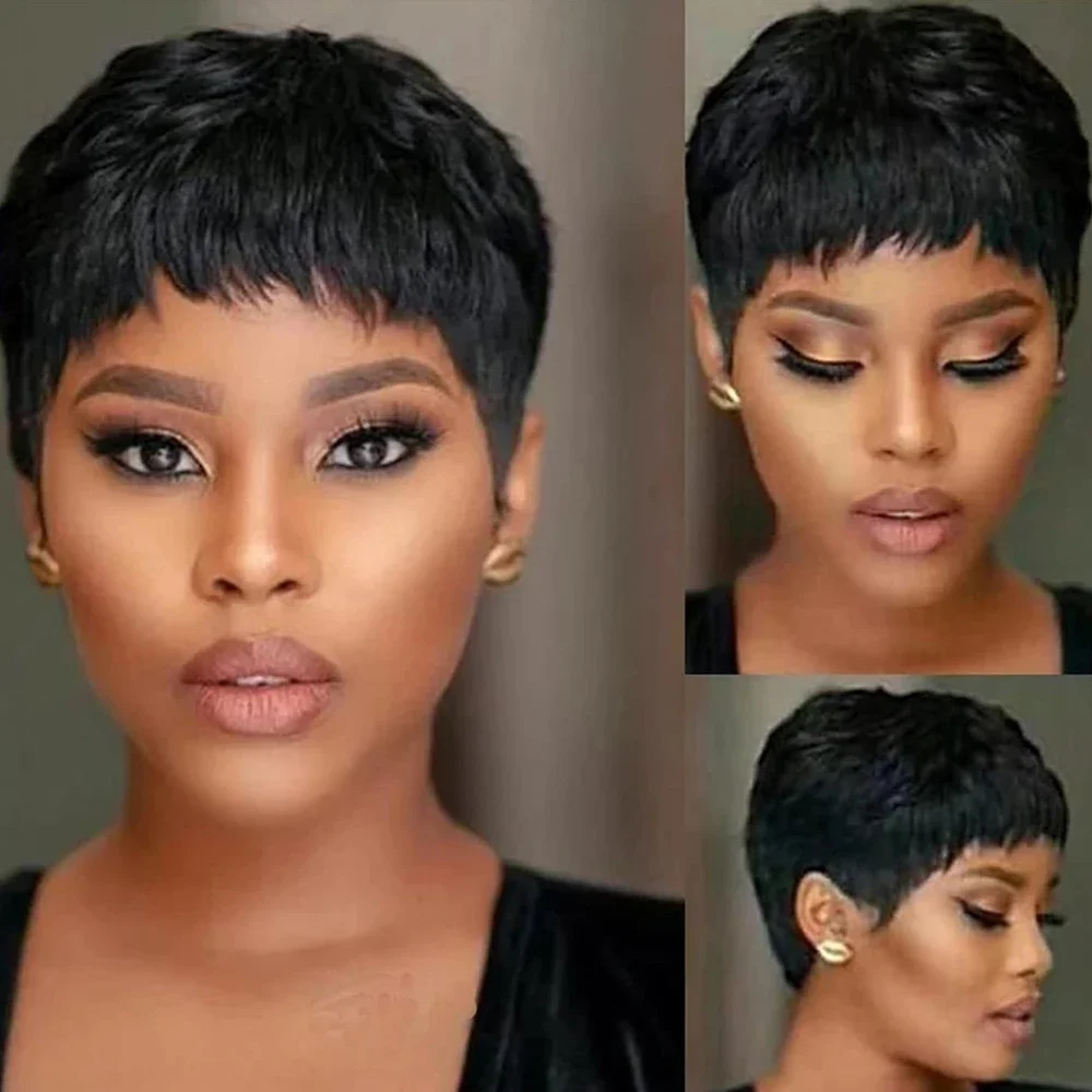 

Toocci Short Pixie Cut Wigs Human Hair Brazilian Remy Straight Human Hair Wig with Bangs Full Machine Made Wig for Black Women