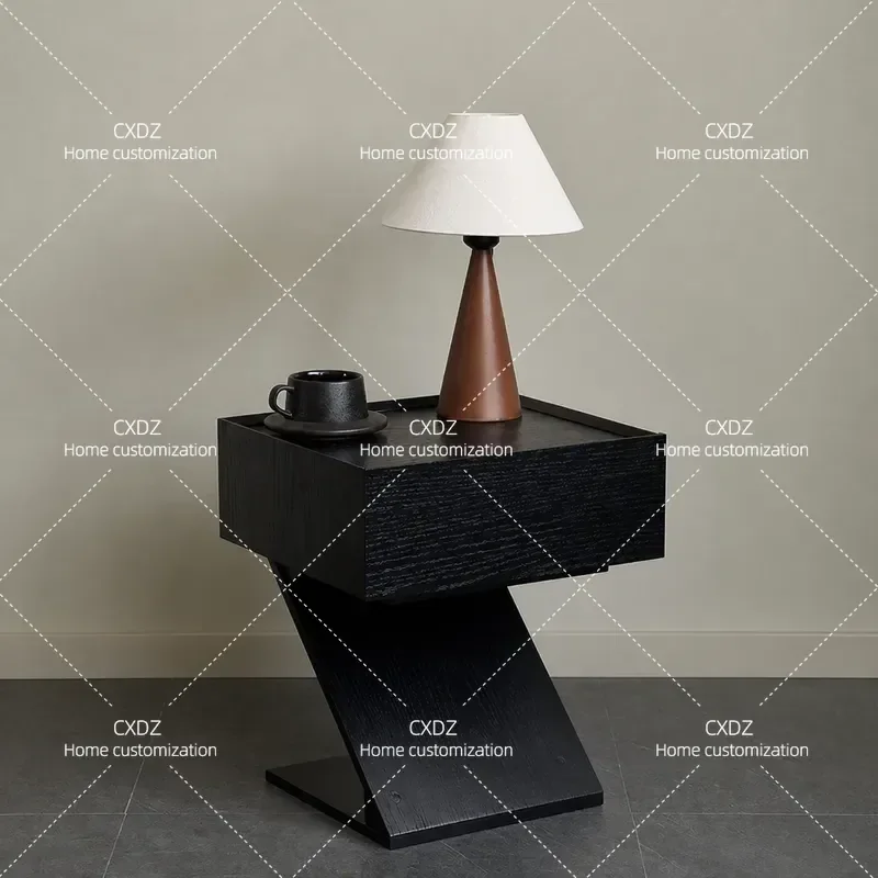 Italian Minimalist Creative Bedside Table Household Bedroom Light Luxury Black Advanced Modern Simple Storage Master Bedroom