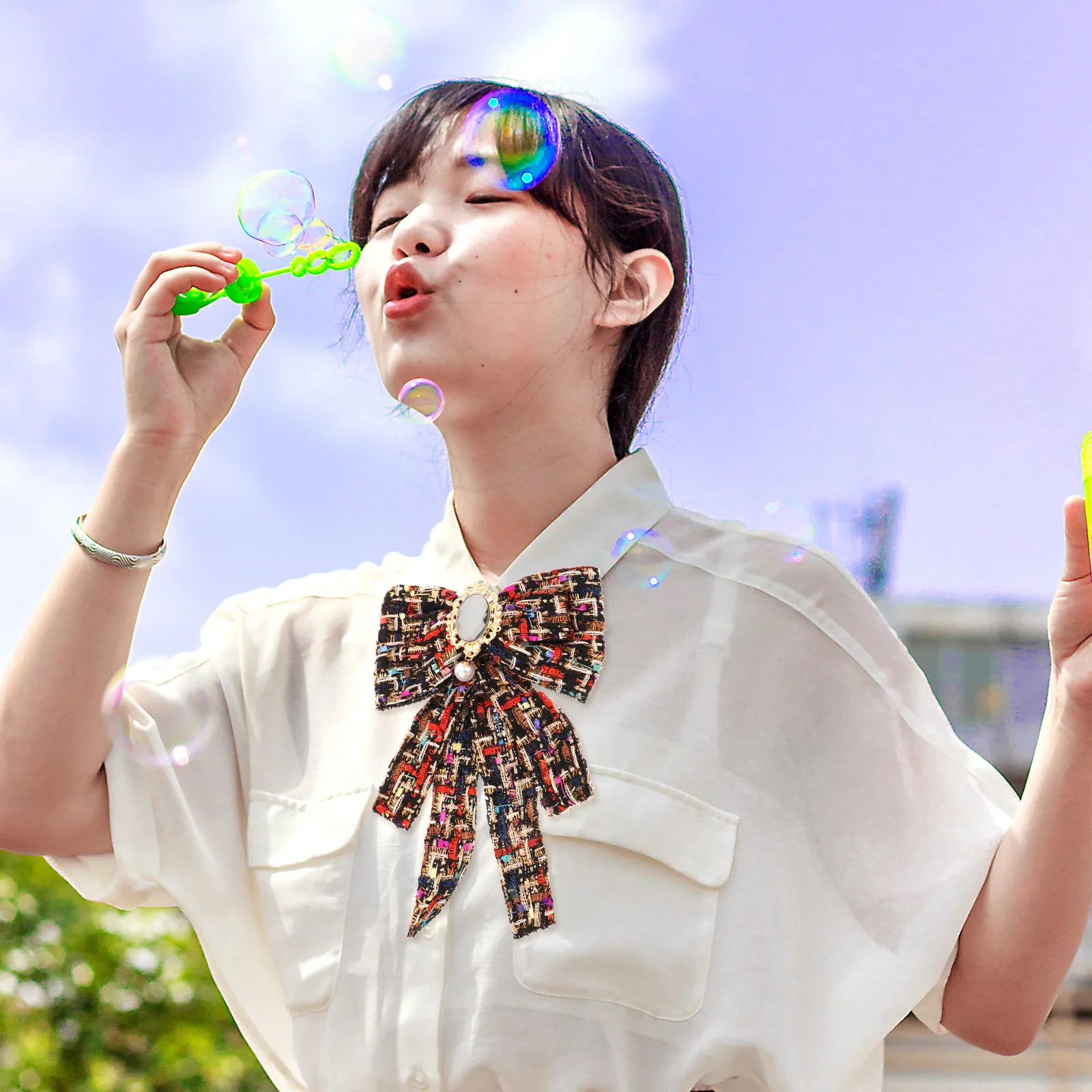 رائعة Bowknot طوق التعادل النساء الملابس بروش دبوس الجمالية الأنيقة الكلاسيكية الزي التبعي طوق التعادل للنساء #2