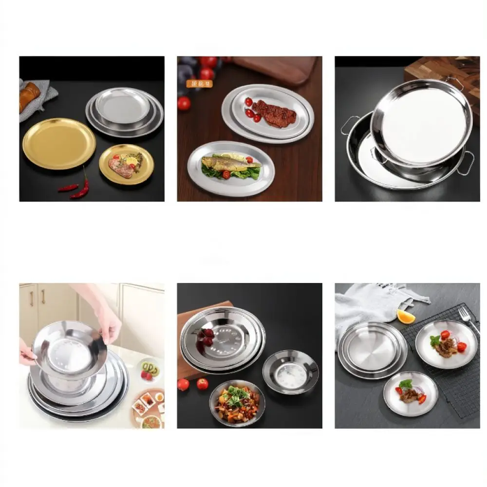 Durable Stainless Steel Korean BBQ Pan Portable Griddle Camping Cookware Indoor Outdoor Flat Tray Kitchen Tools