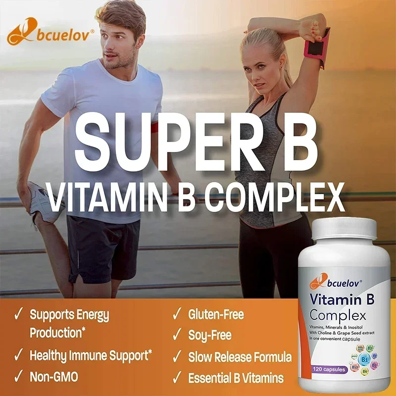 Vitamin B Complex with Folic Acid, 8-Element Nutrition - Supports Heart Health, Immune System, Strengthens - Vegan