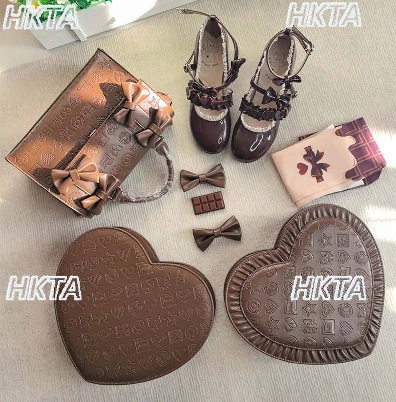 Lovely Sweet Embossed Heart-shaped Chocolate Backpack Women Kawaii Cute Birthday Gift Satchel Crossbody Backpacks Cos Lolita Bag
