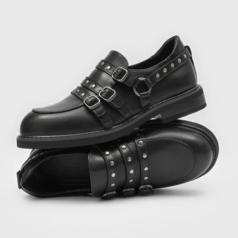 Men Multi Button Studded Loafers with Thick Soles for Increased Height Casual Personalized Trendy Daily Commuting Wear