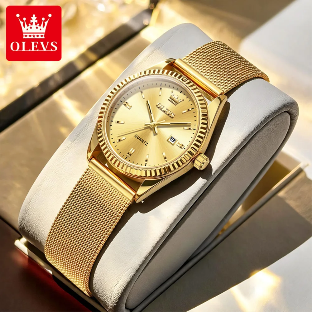 OLEVS Quartz Watches for Women Elegant Luxury Mesh Steel Strap Auto Date Waterproof Original Brand Golden Ladies Watch New 5692