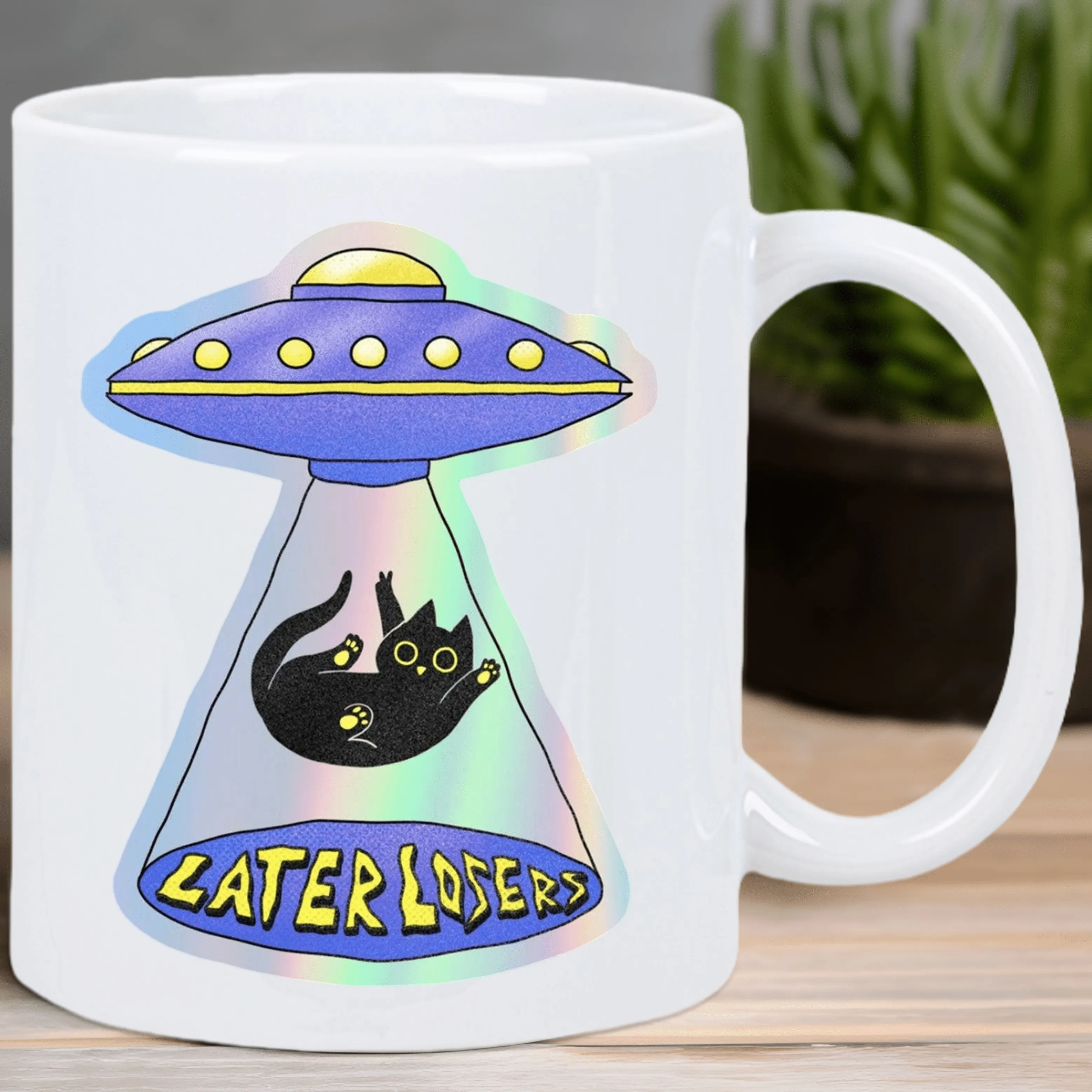 

Керамическая кофейная кружка LATER LOSERS Alien Abduction Cat — многоразовая, изолированная, только для ручной стирки — многоцелевая, электричество не требуется,