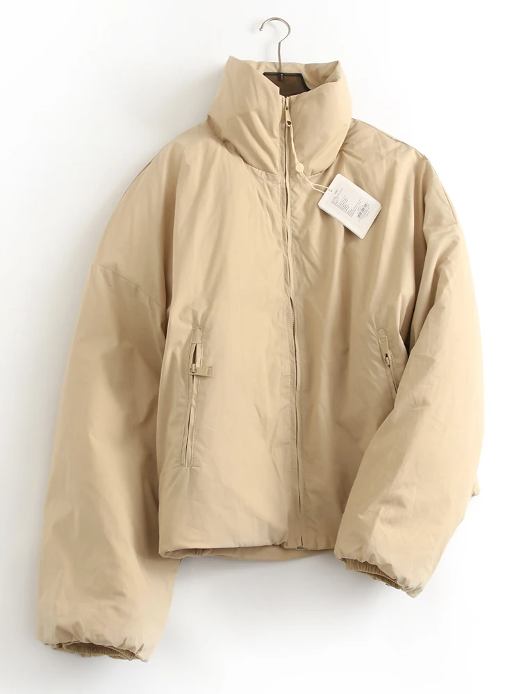 

Loose Fit Goose down Jacket Pure Color Long Sleeve Stand Collar Bread Style Coat Warm Women's Fashion Winter Outerwear
